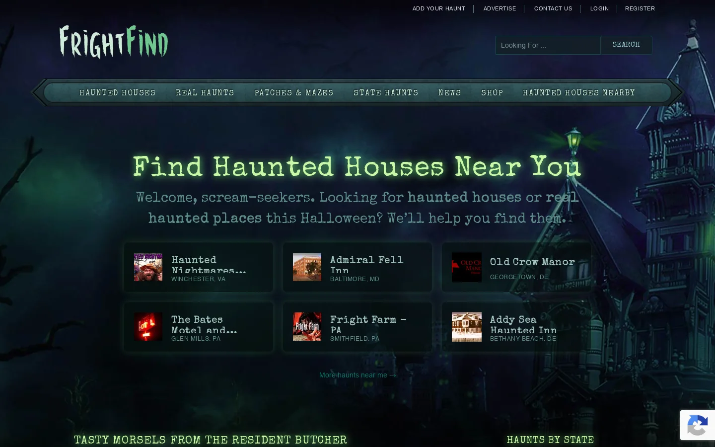 FrightFind Homepage screenshot