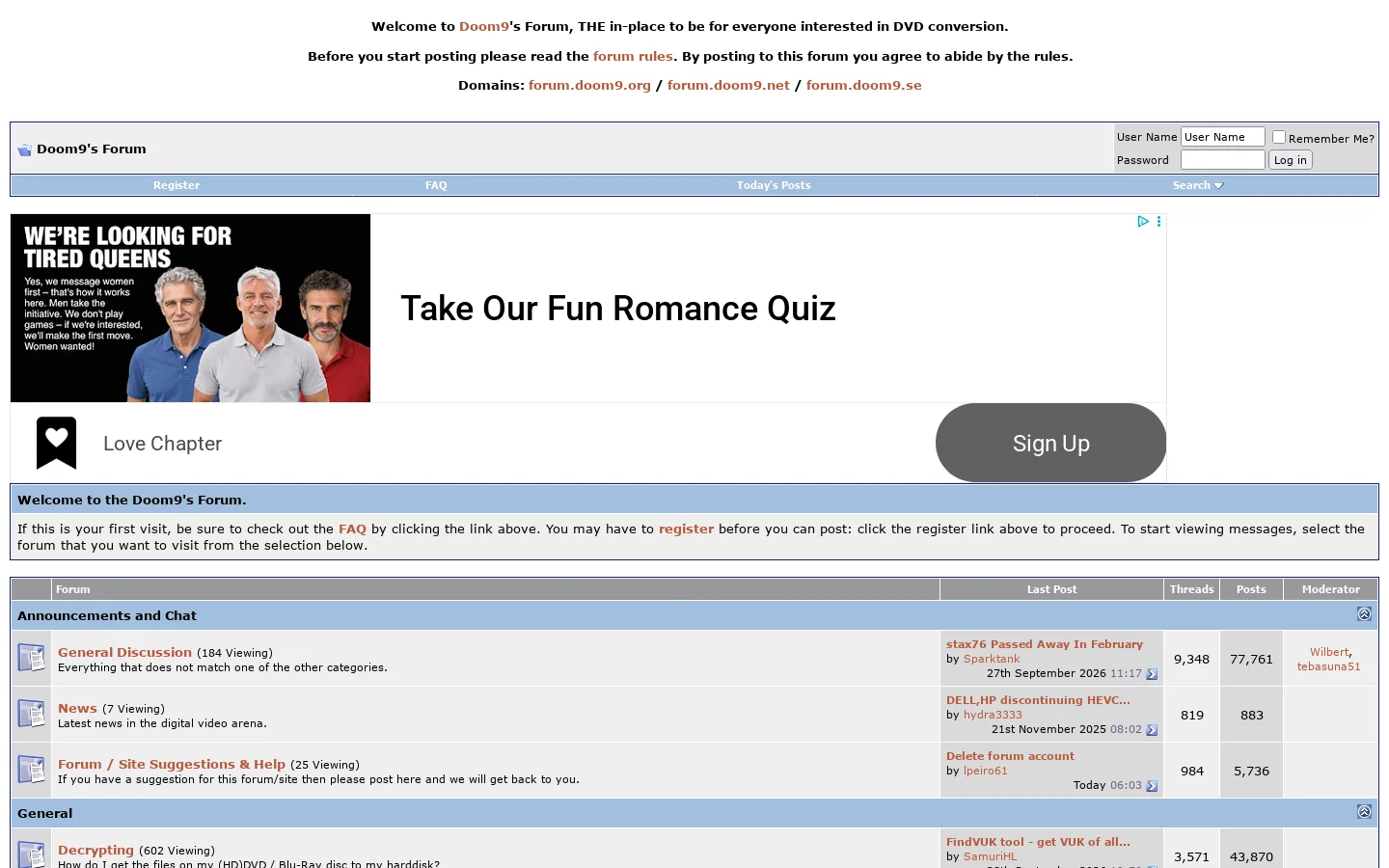 Doom9's Forum - Powered by vBulletin Homepage screenshot