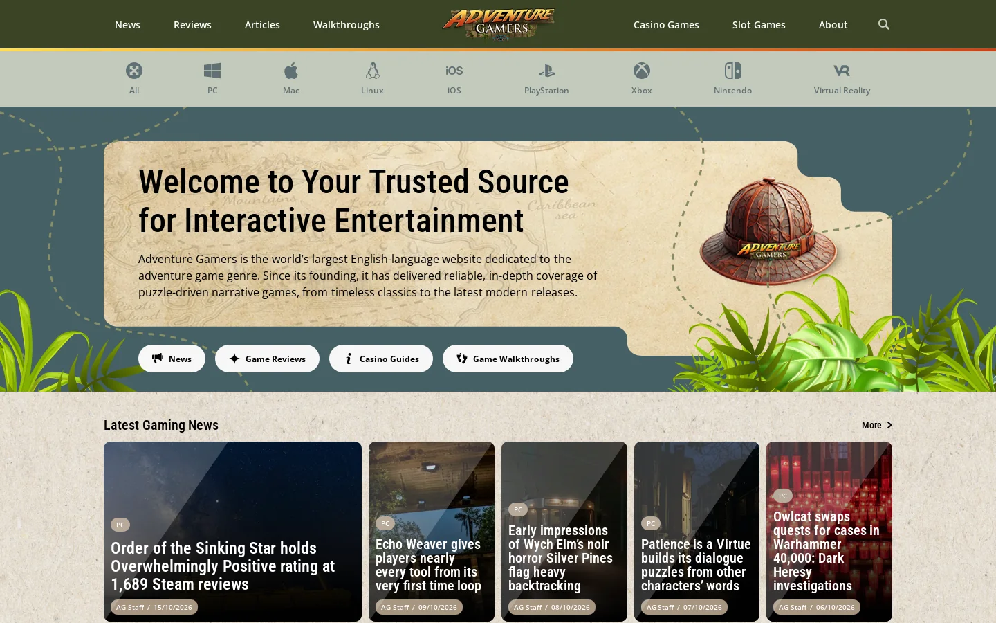 Adventure Gamers Homepage screenshot