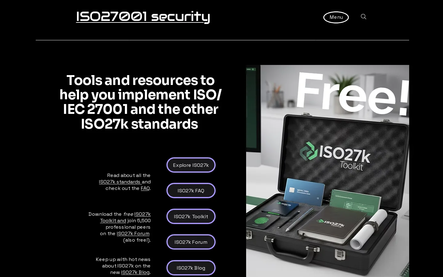 ISO27001 Security Homepage screenshot