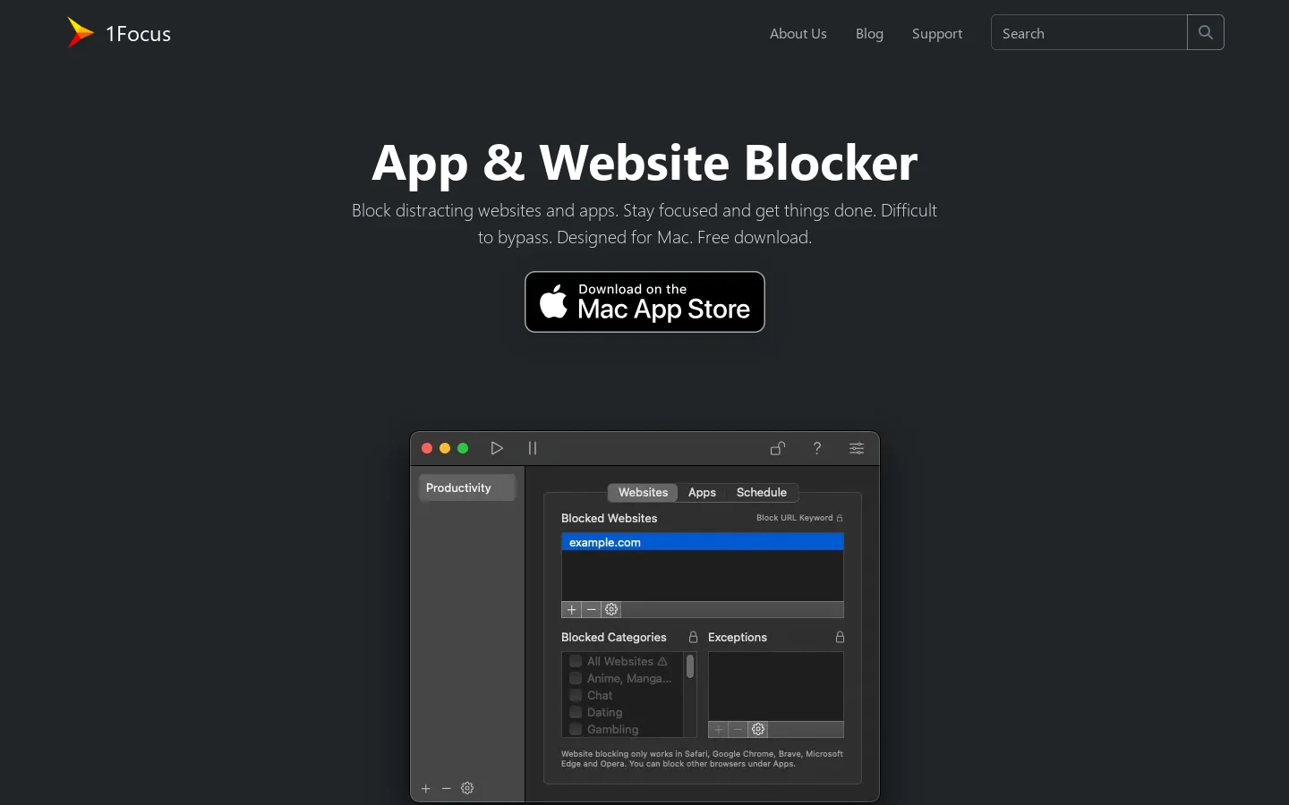 App & Website Blocker for Mac | 1Focus Homepage screenshot