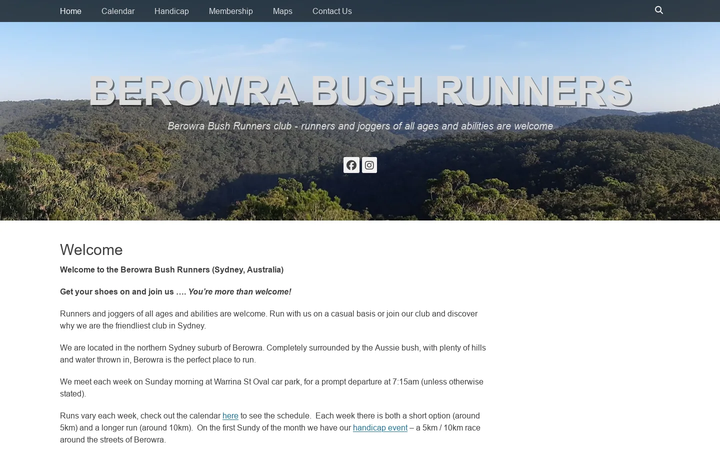 Berowra Bush Runners Homepage screenshot