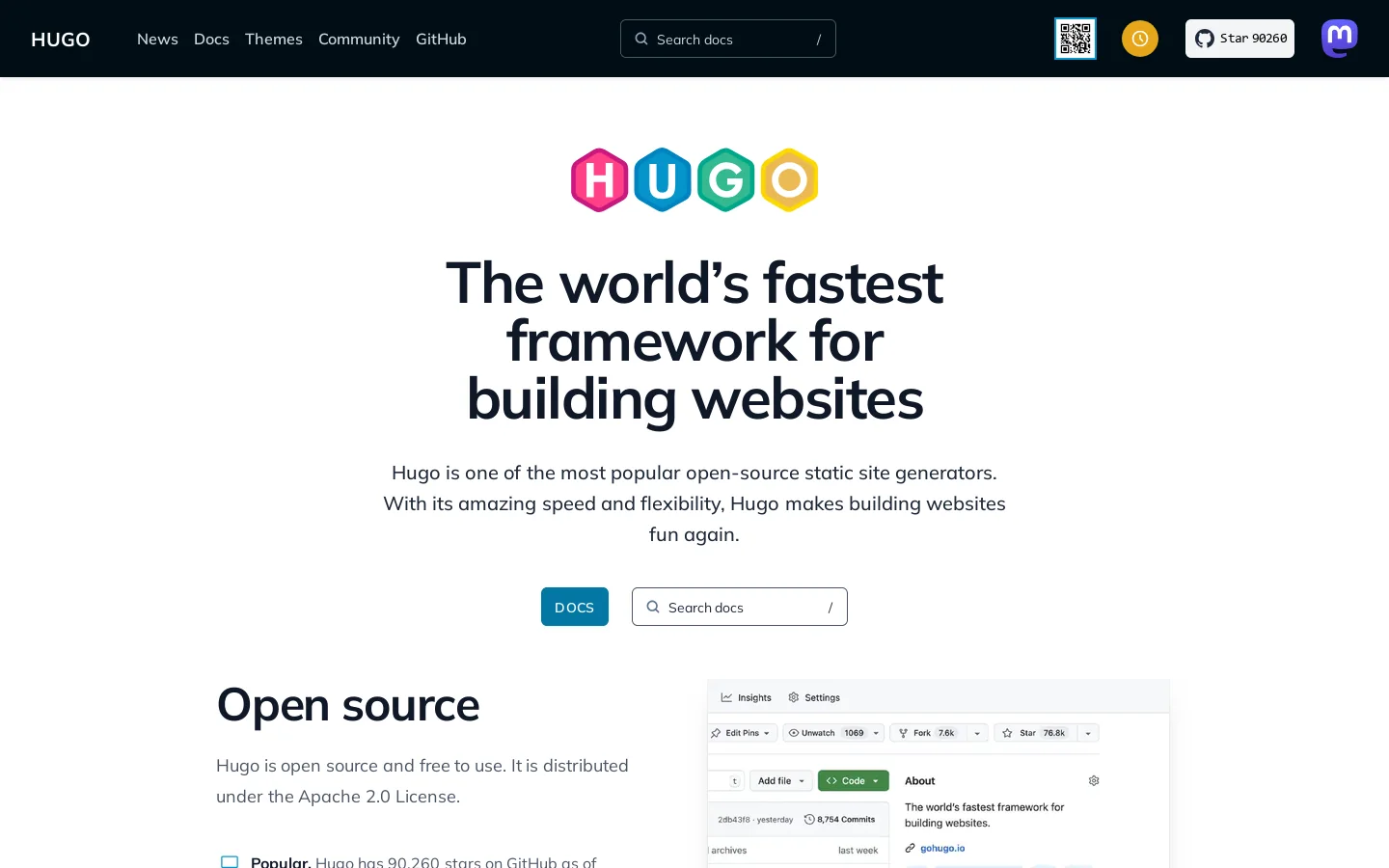 The world's fastest framework for building websites Homepage screenshot