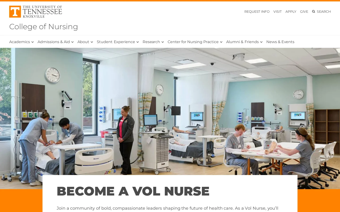 BECOME A VOL NURSE - College of Nursing Homepage screenshot