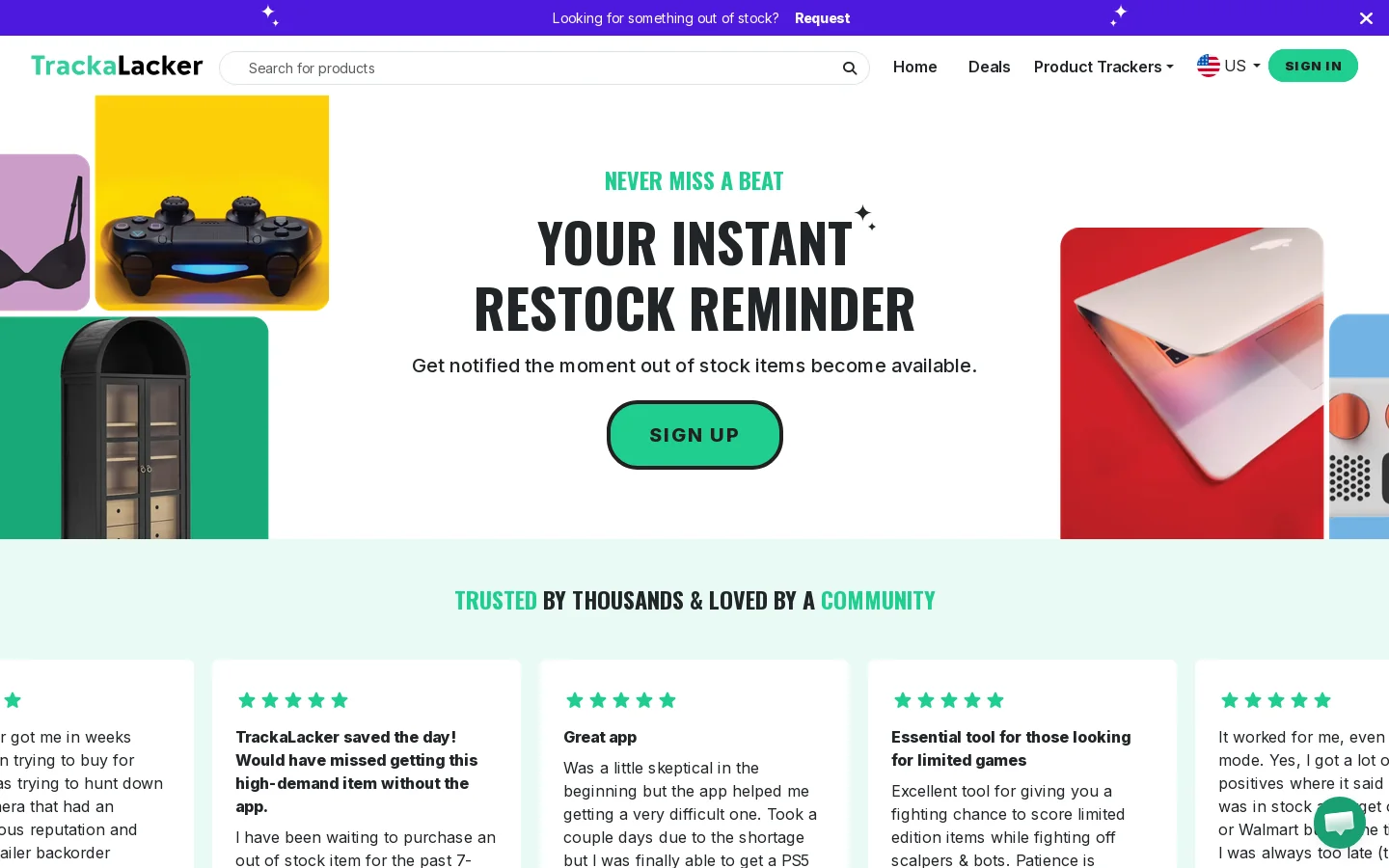 TrackaLacker Homepage screenshot