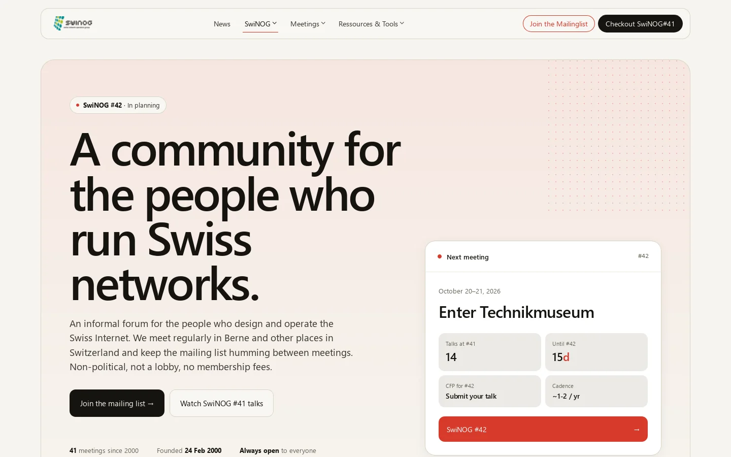 SwiNOG Homepage screenshot