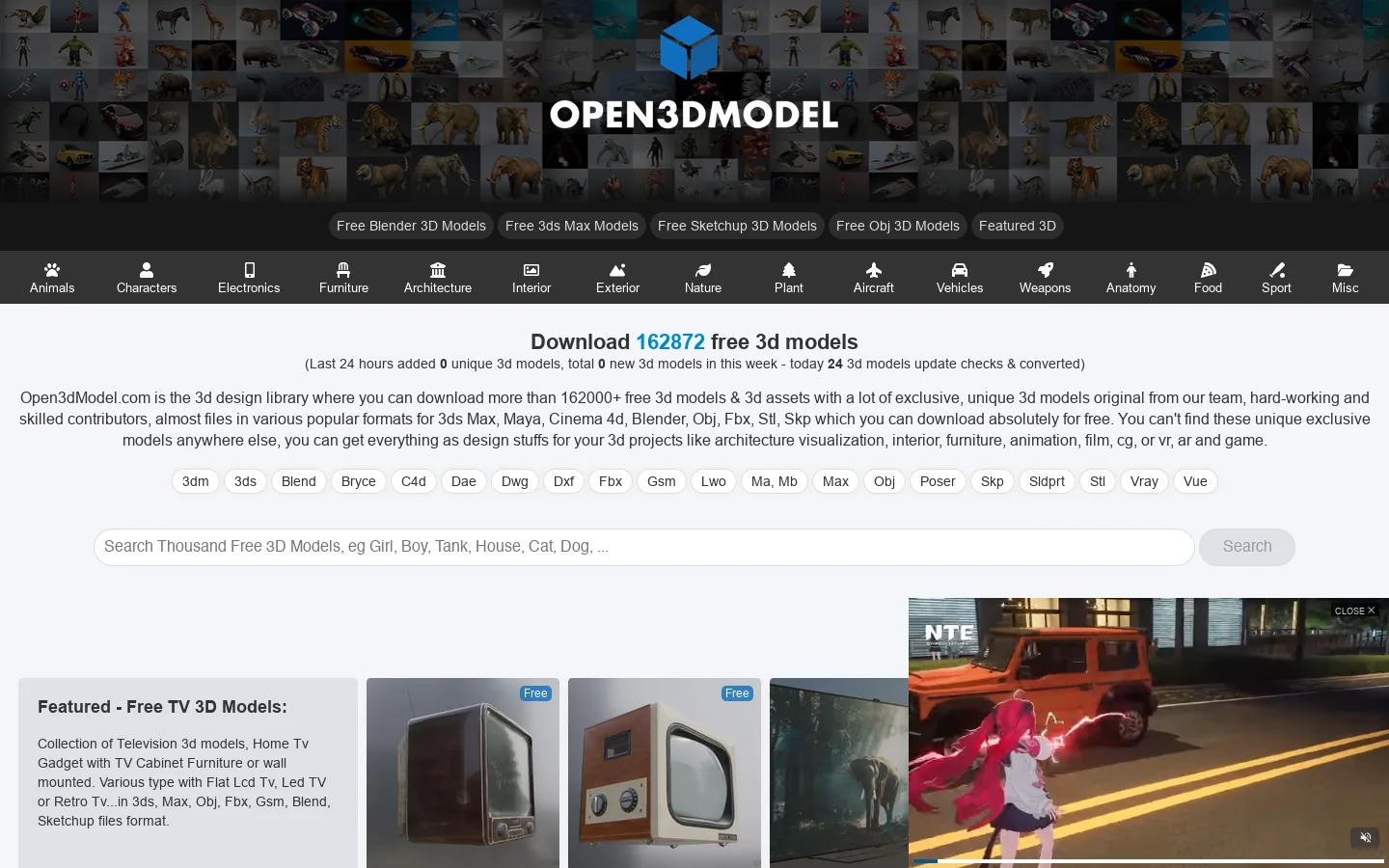 Open3dModel.com Homepage screenshot