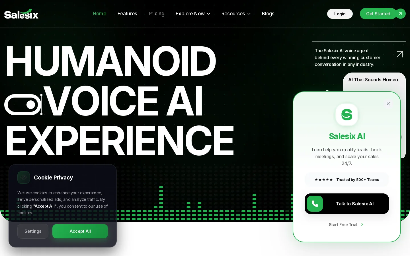Salesix AI Homepage screenshot