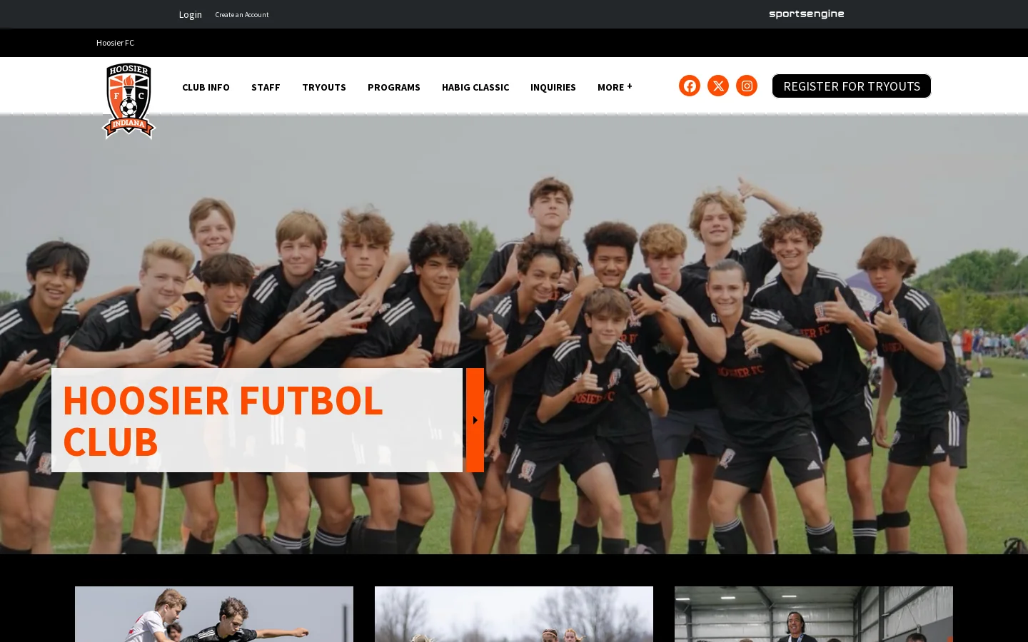 Hoosier FC Homepage screenshot