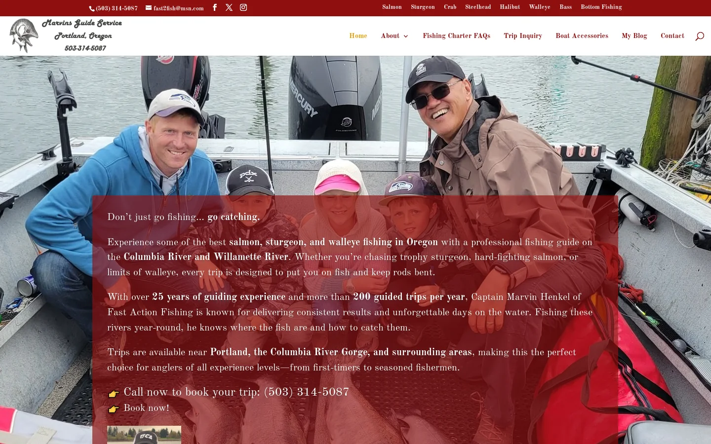 Portland, Oregon Fishing Guide | Salmon, Sturgeon, Walleye, Crab Homepage screenshot