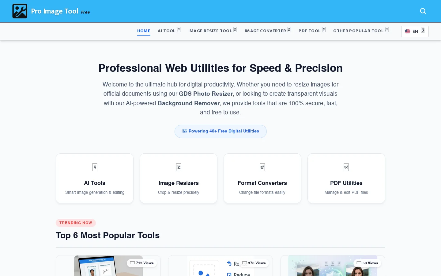 Pro Image Tool Homepage screenshot