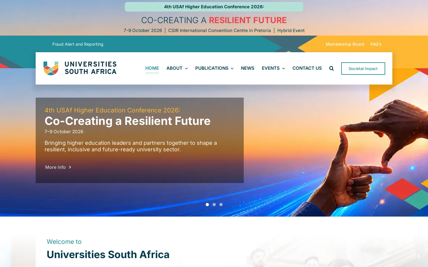 Universities South Africa - Advancing South African Higher Education Through Advocacy, Collaboration and Sector Support Homepage screenshot
