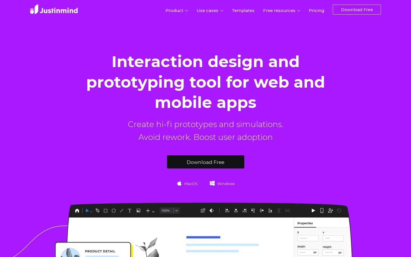 Free design and prototyping tool for web & mobile apps Homepage screenshot