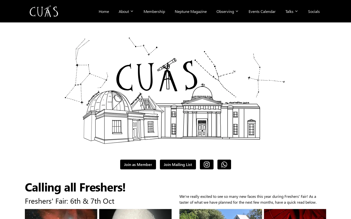 CU Astronomical Society Homepage screenshot