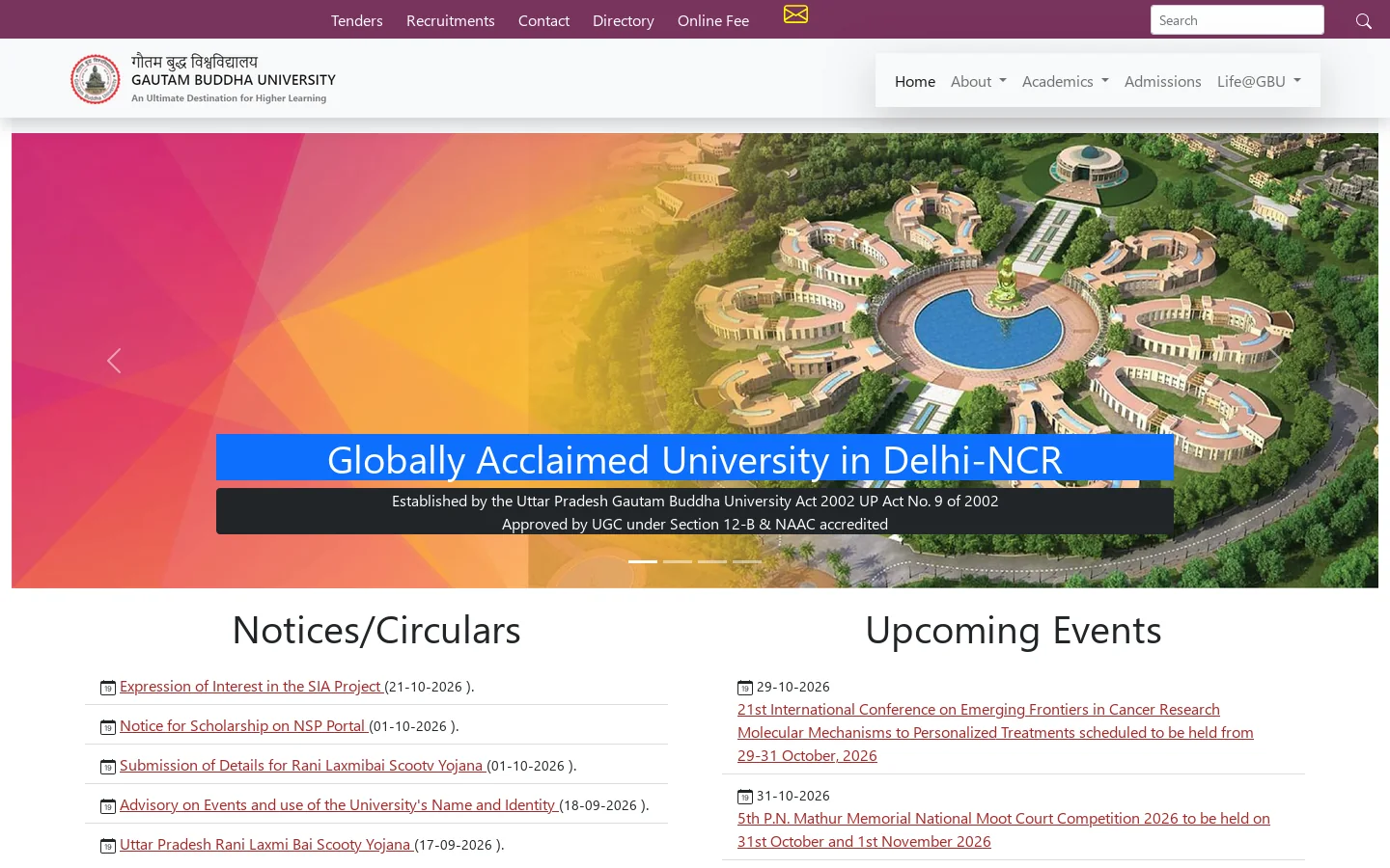 Gautam Buddha University Homepage screenshot