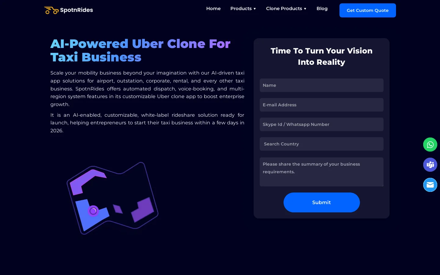 Uber Clone - AI enabled Taxi App Solution for Startup Homepage screenshot