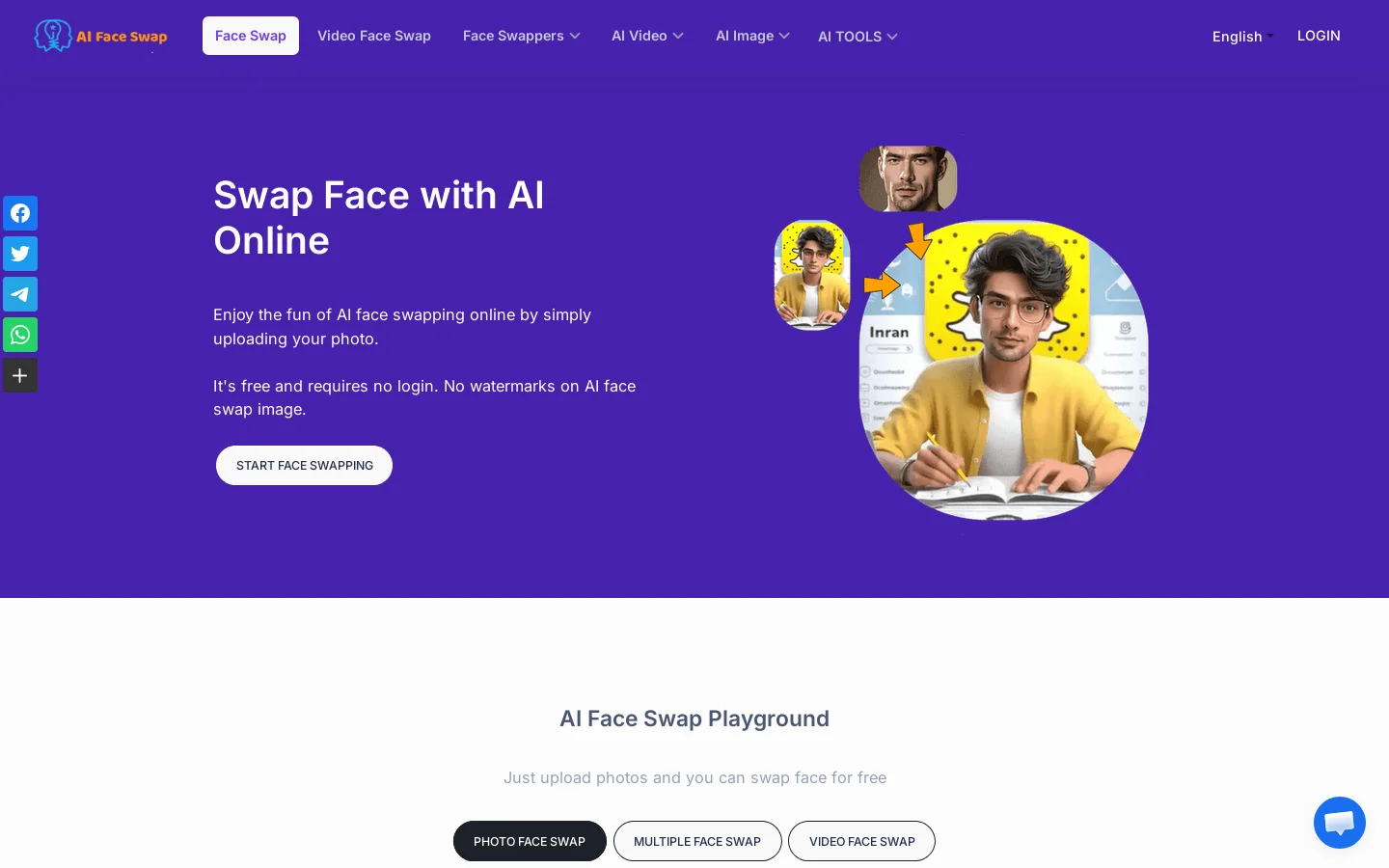 Free AI Face Swap Online (No Sign-up) Homepage screenshot
