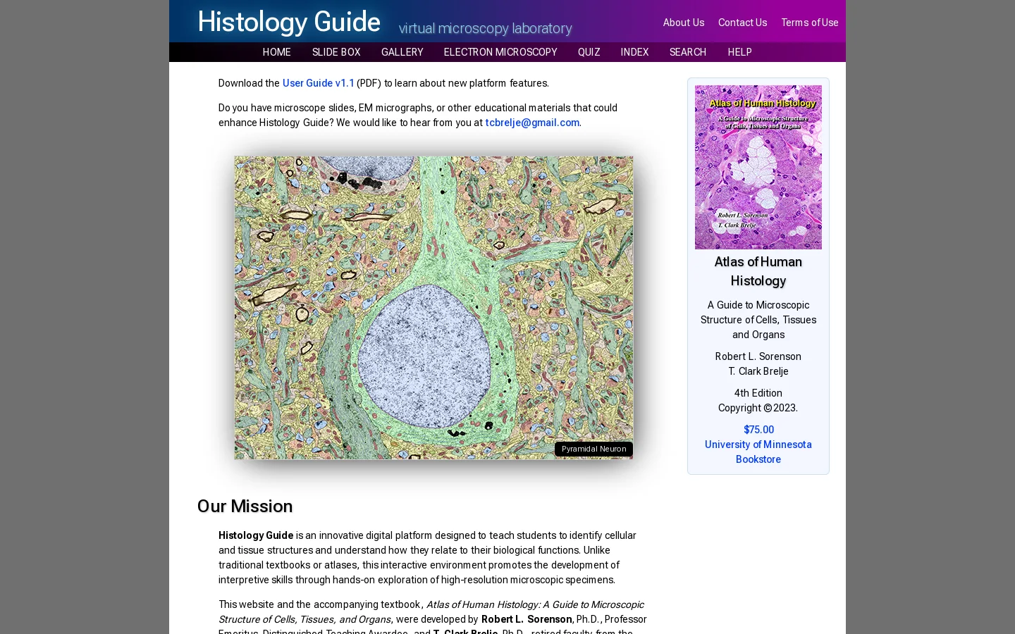 Histology Guide Homepage screenshot