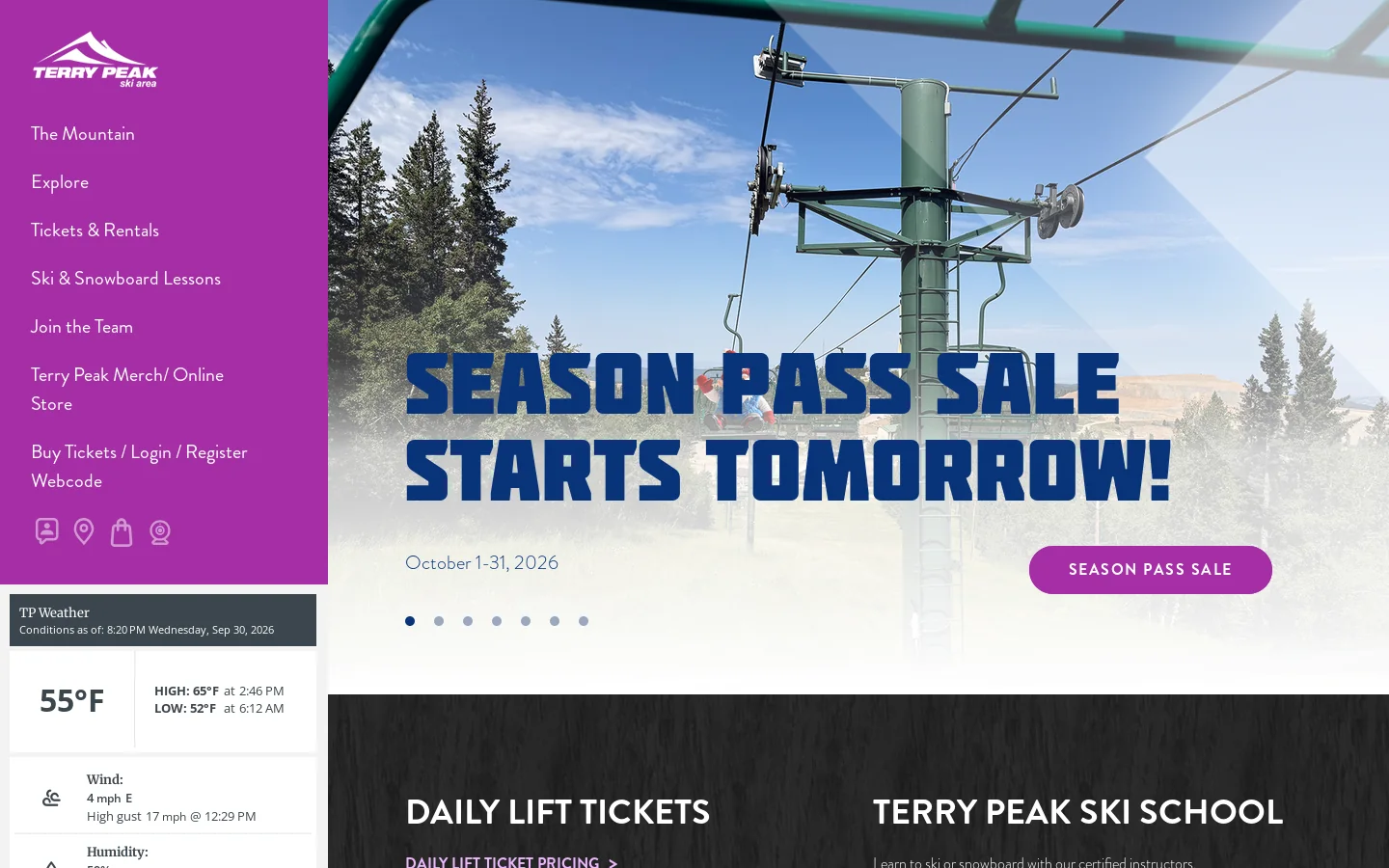 Terry Peak Ski Area Homepage screenshot