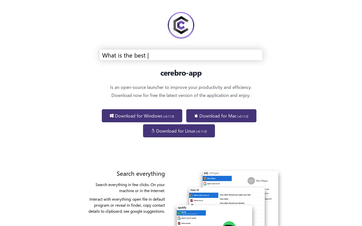 Cerebro App Homepage screenshot