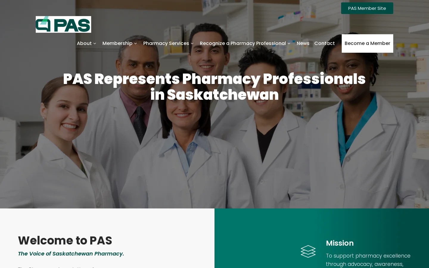 Pharmacy Association of Saskatchewan Homepage screenshot