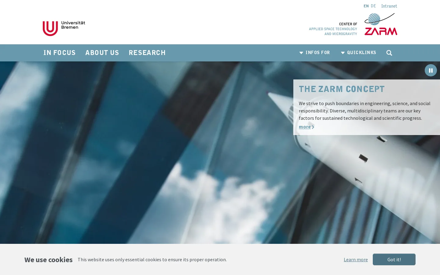 ZARM Homepage screenshot