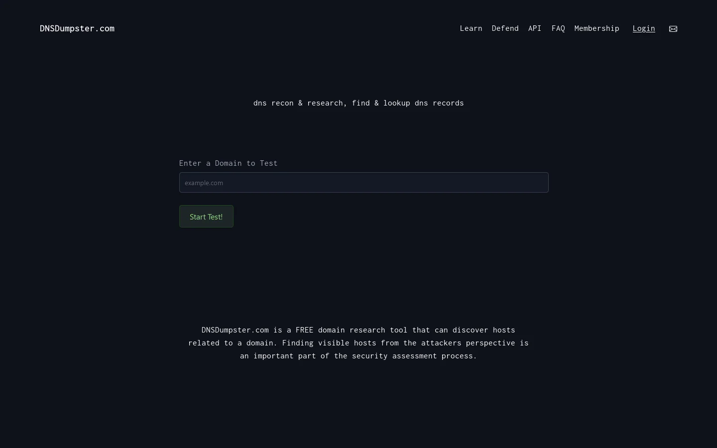 DNSDumpster Homepage screenshot