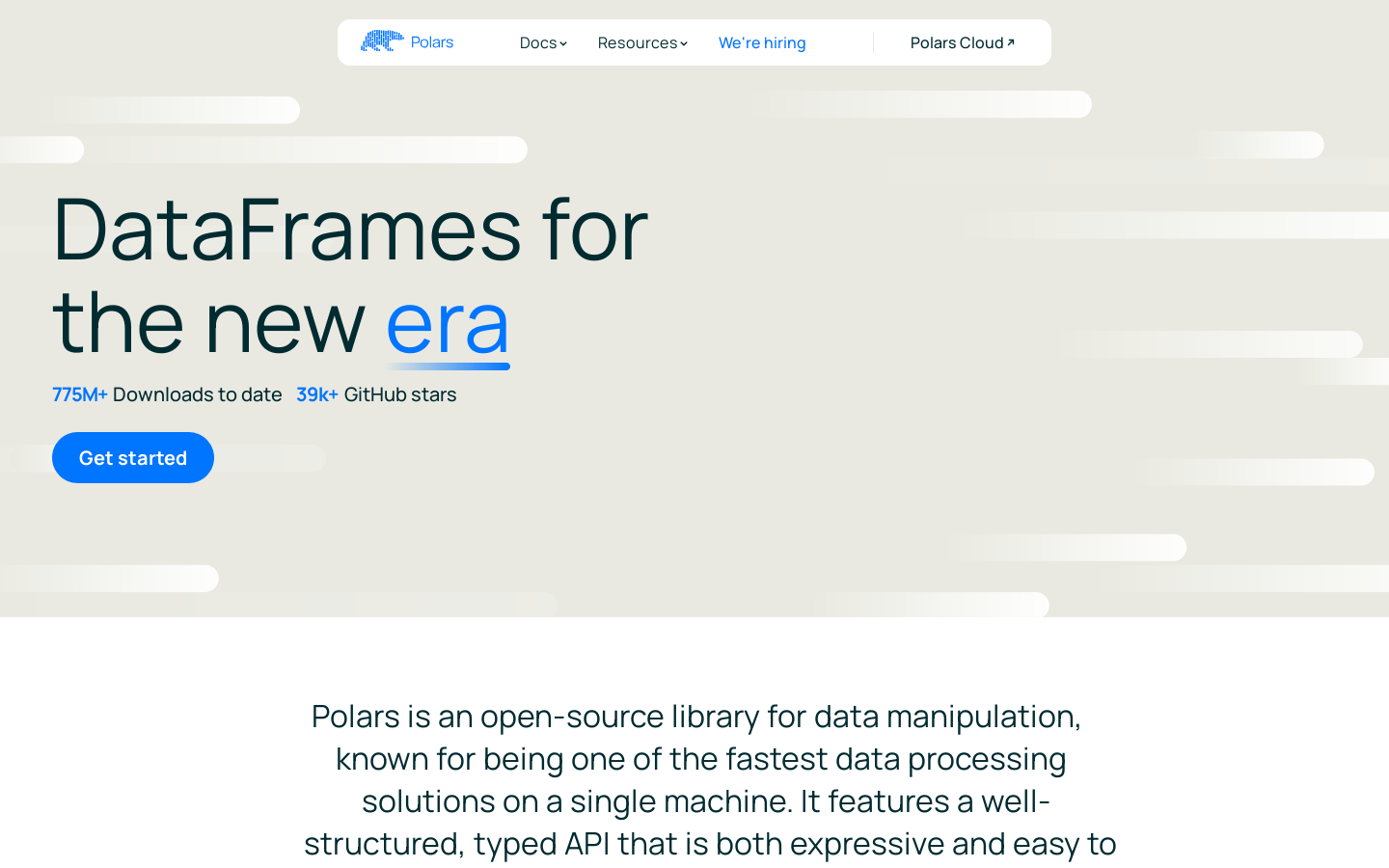 Polars Homepage screenshot