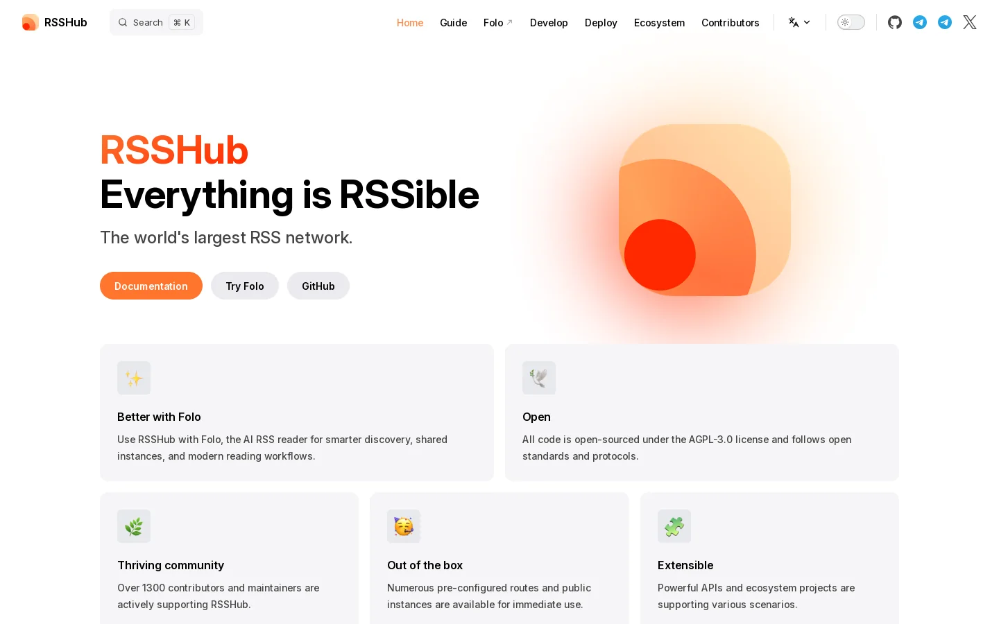 RSSHub Homepage screenshot