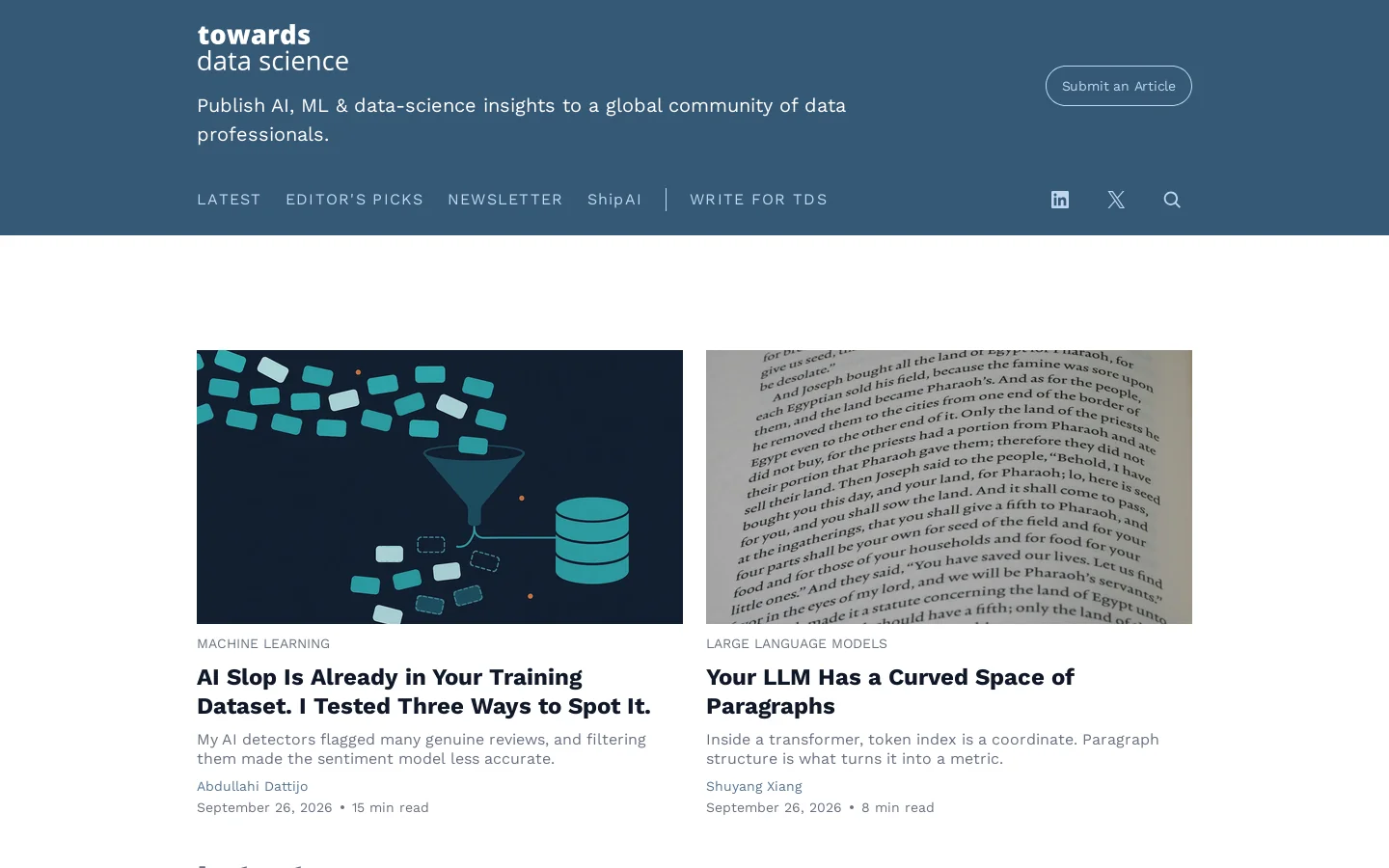 Towards Data Science Homepage screenshot