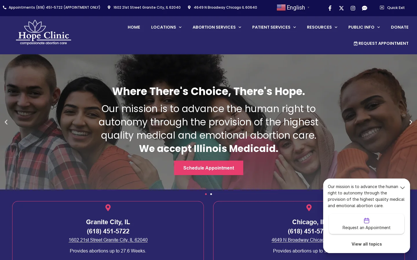 Hope Clinic Homepage screenshot