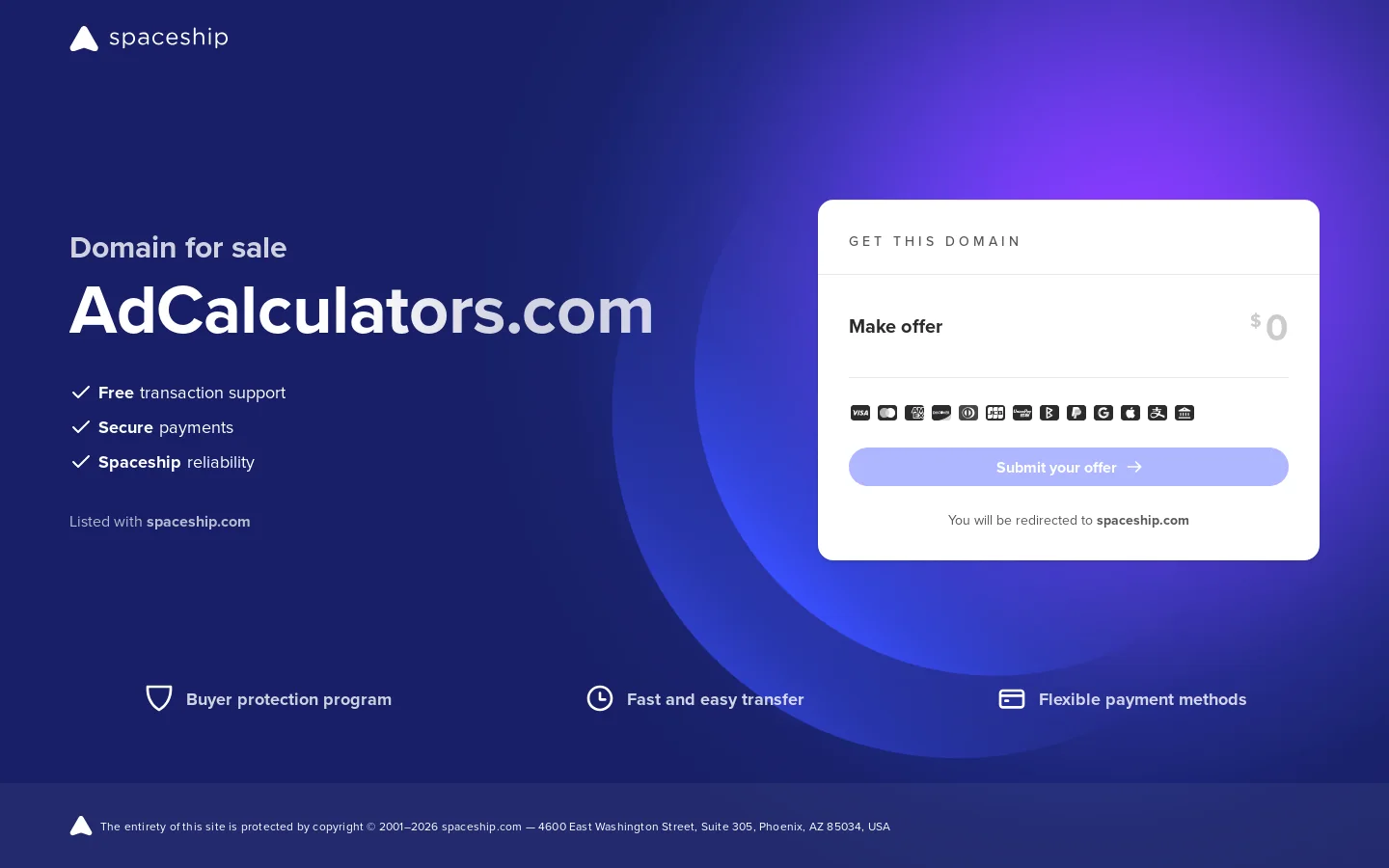 AdCalculators.com for sale Homepage screenshot