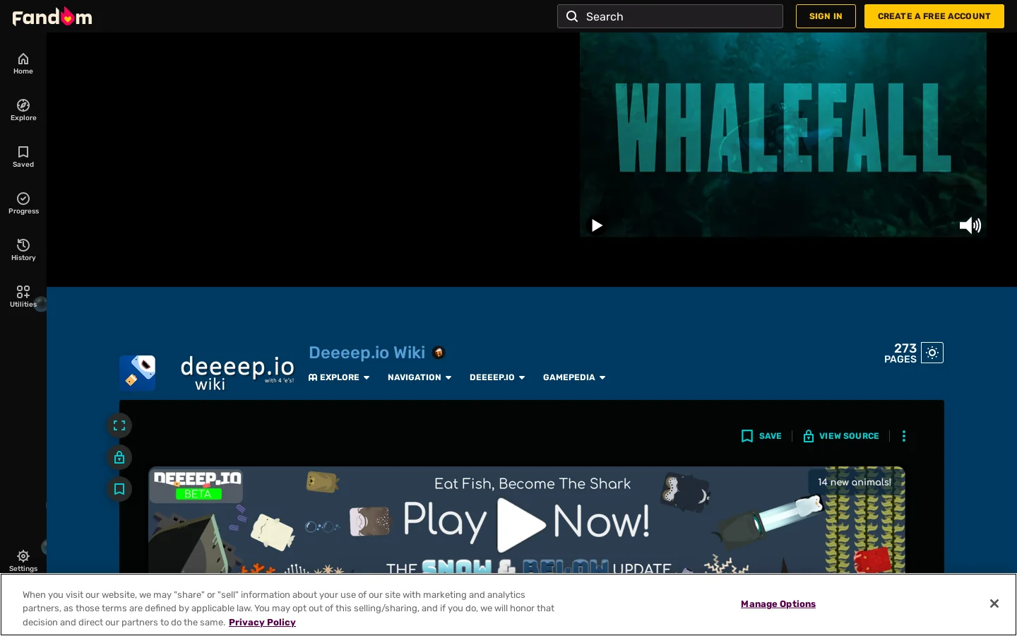 Deeeep.io Wiki Homepage screenshot