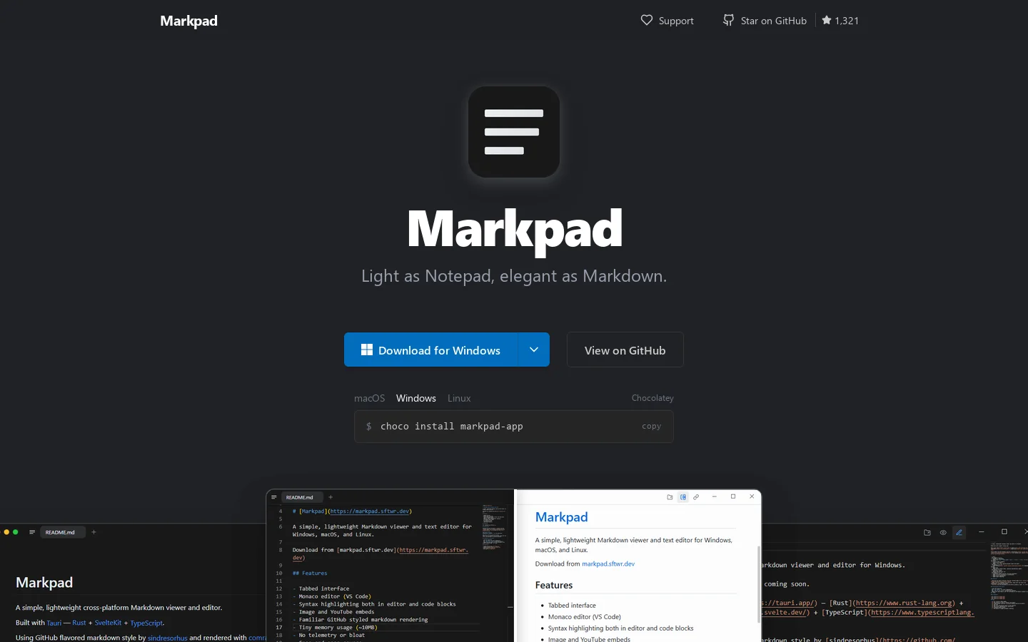 Markpad Homepage screenshot