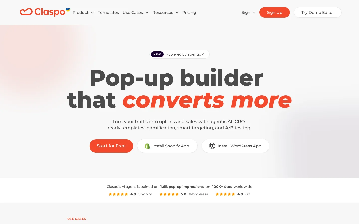 Popup Builder — Free Popups that convert more opt-ins and sales Homepage screenshot