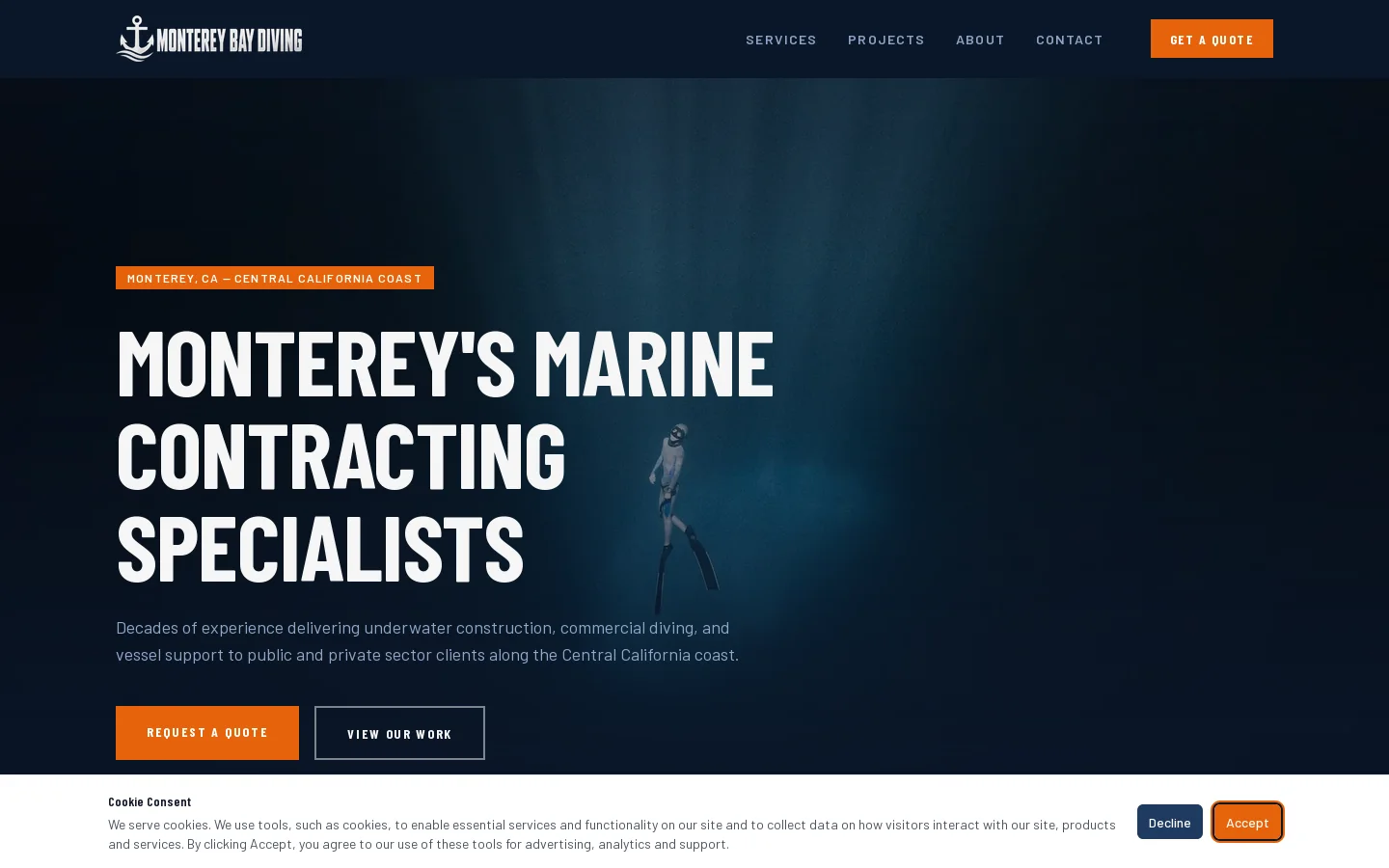 Monterey Bay Diving Homepage screenshot