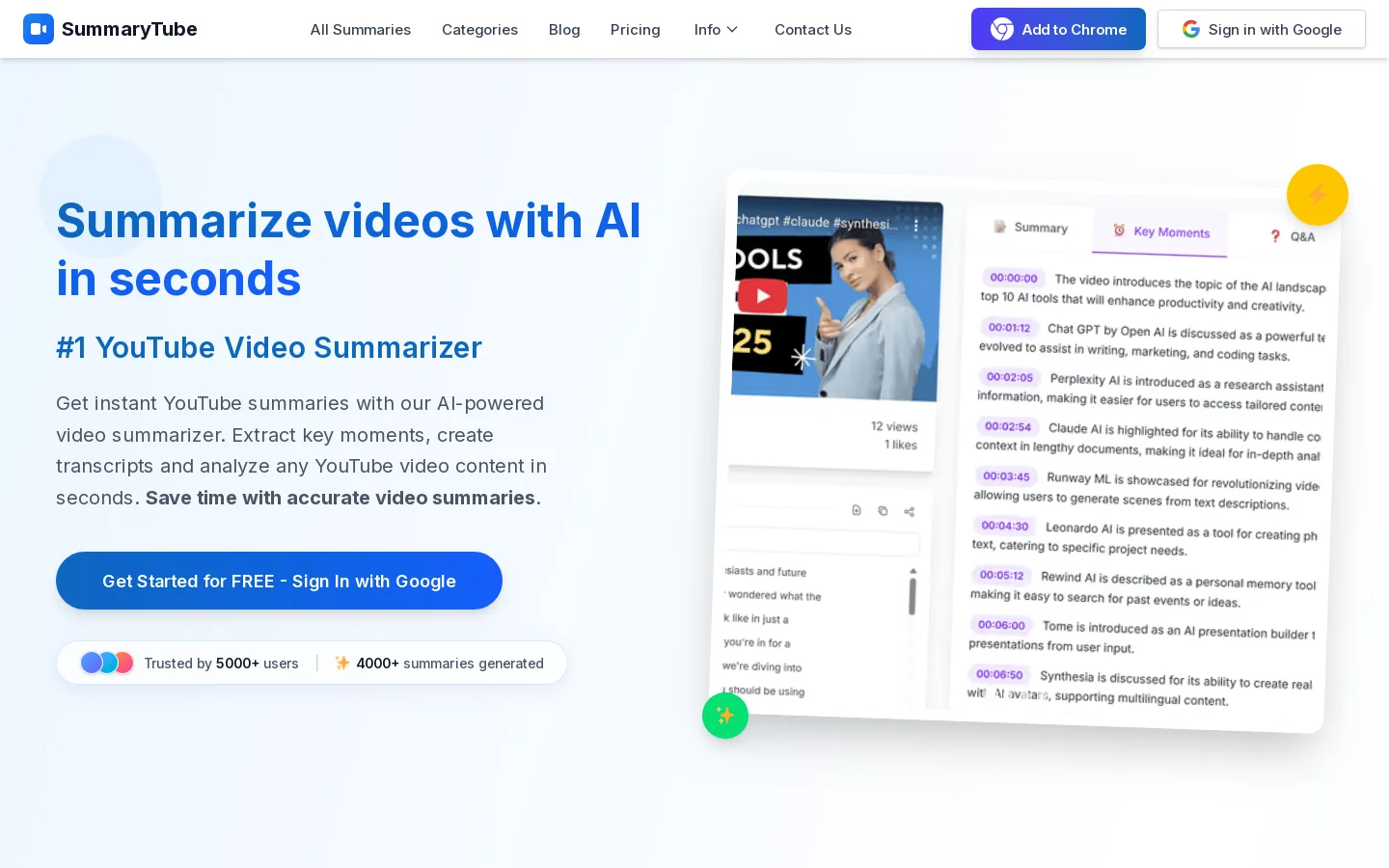 SummaryTube Homepage screenshot