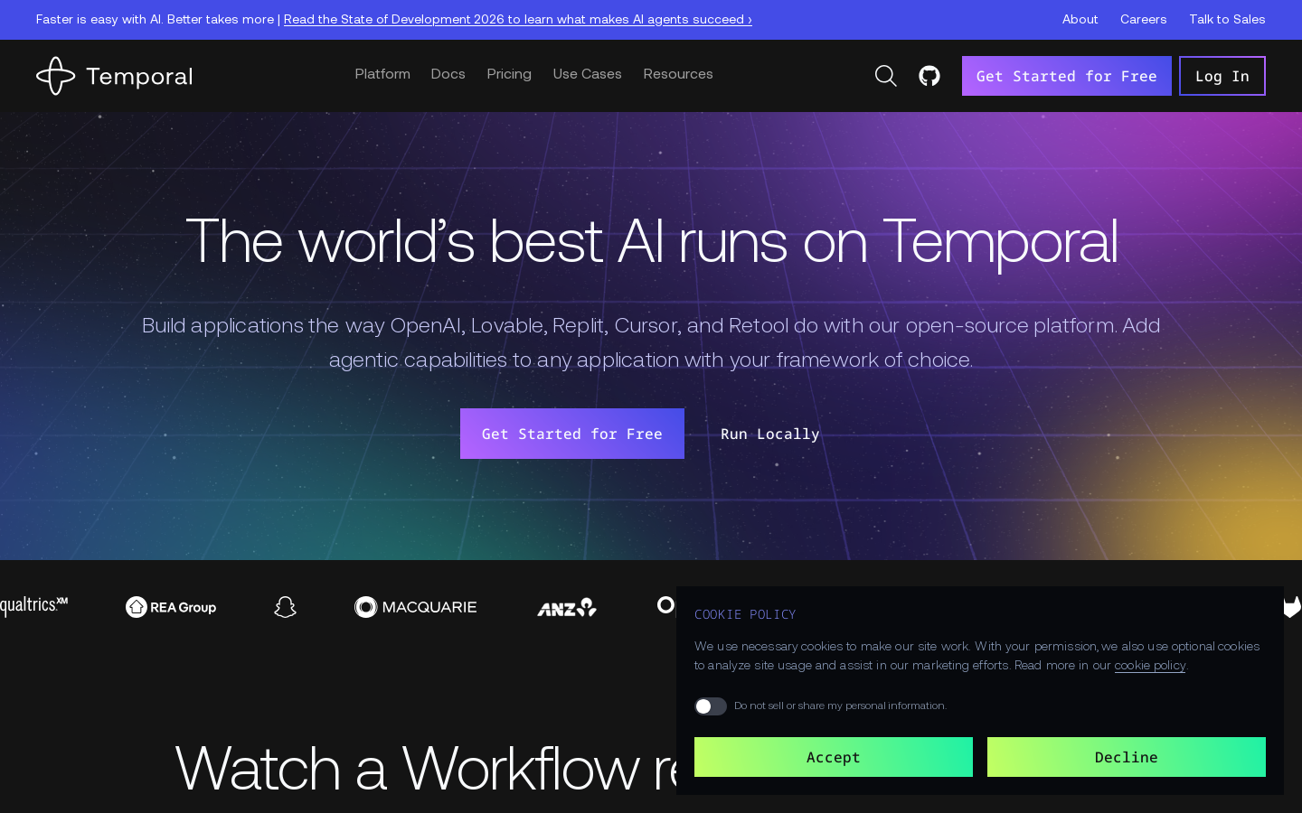 Temporal Homepage screenshot