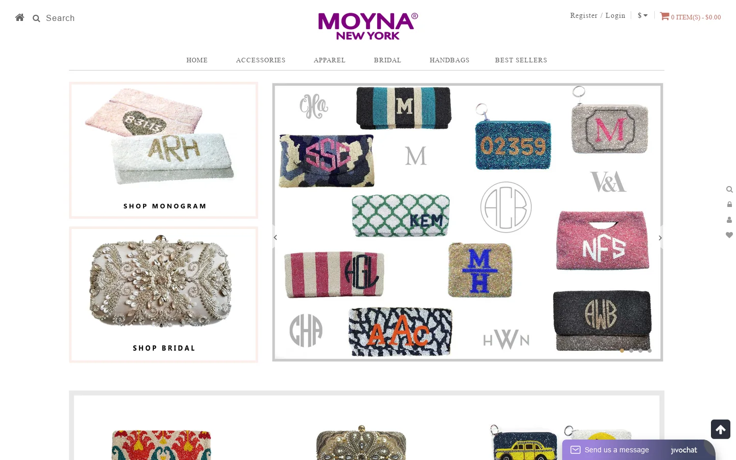 Moyna NYC - Shop Online Handmade Monogram Bags and Accessories Homepage screenshot