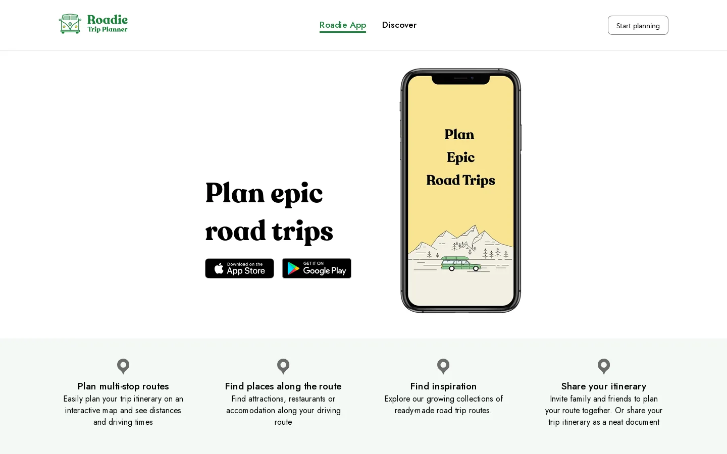 Plan epic road trips Homepage screenshot