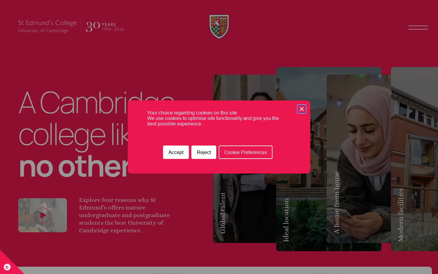 St Edmund's College Homepage screenshot