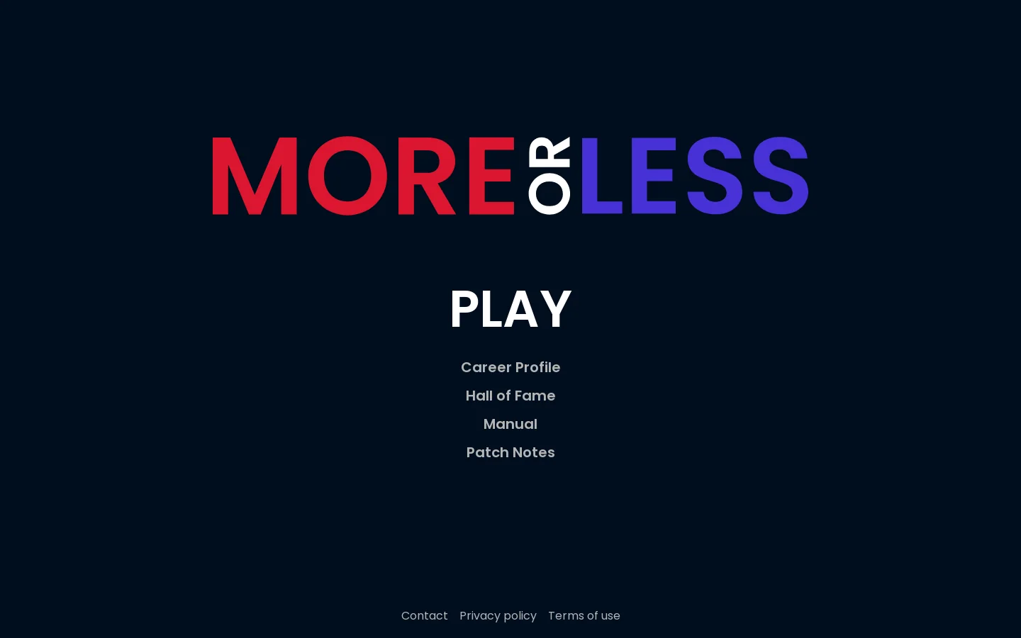 Play More or Less Game! - The next generation of Higher or Lower! Homepage screenshot