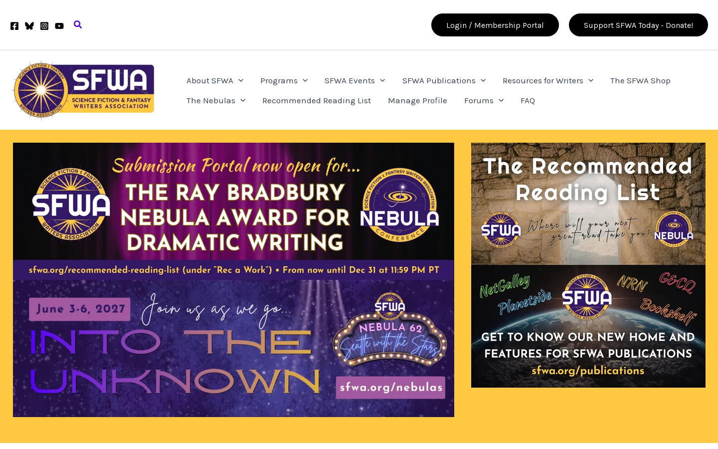 Home | Science Fiction & Fantasy Writers Association Homepage screenshot