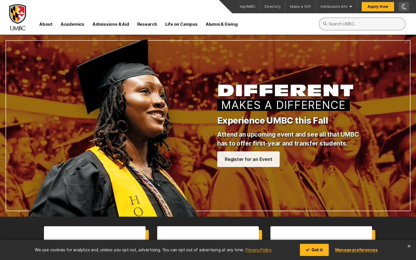 Welcome To UMBC - University Of Maryland, Baltimore County Homepage screenshot