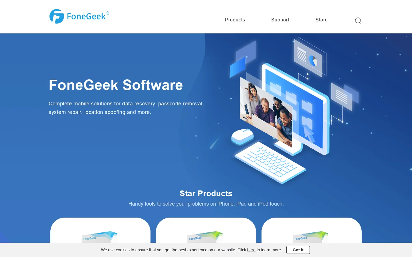 [Official] FoneGeek Software - Focus on Data Recovery, Password Remover, System Repair, etc. Homepage screenshot
