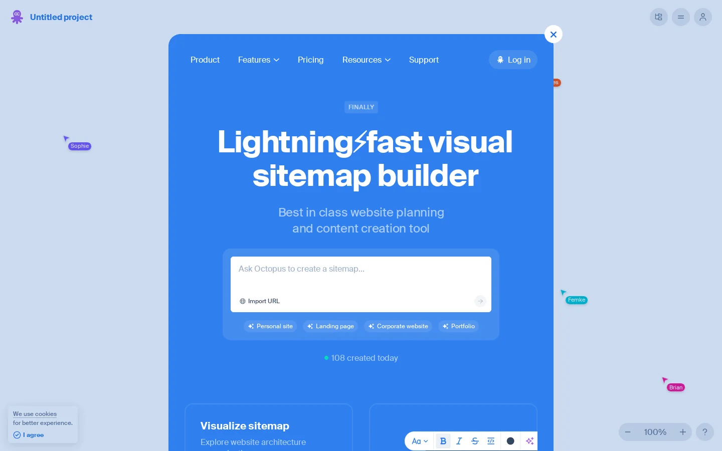 Octopus.do, Visual Sitemap Tool, Website Planner, Architecture Homepage screenshot