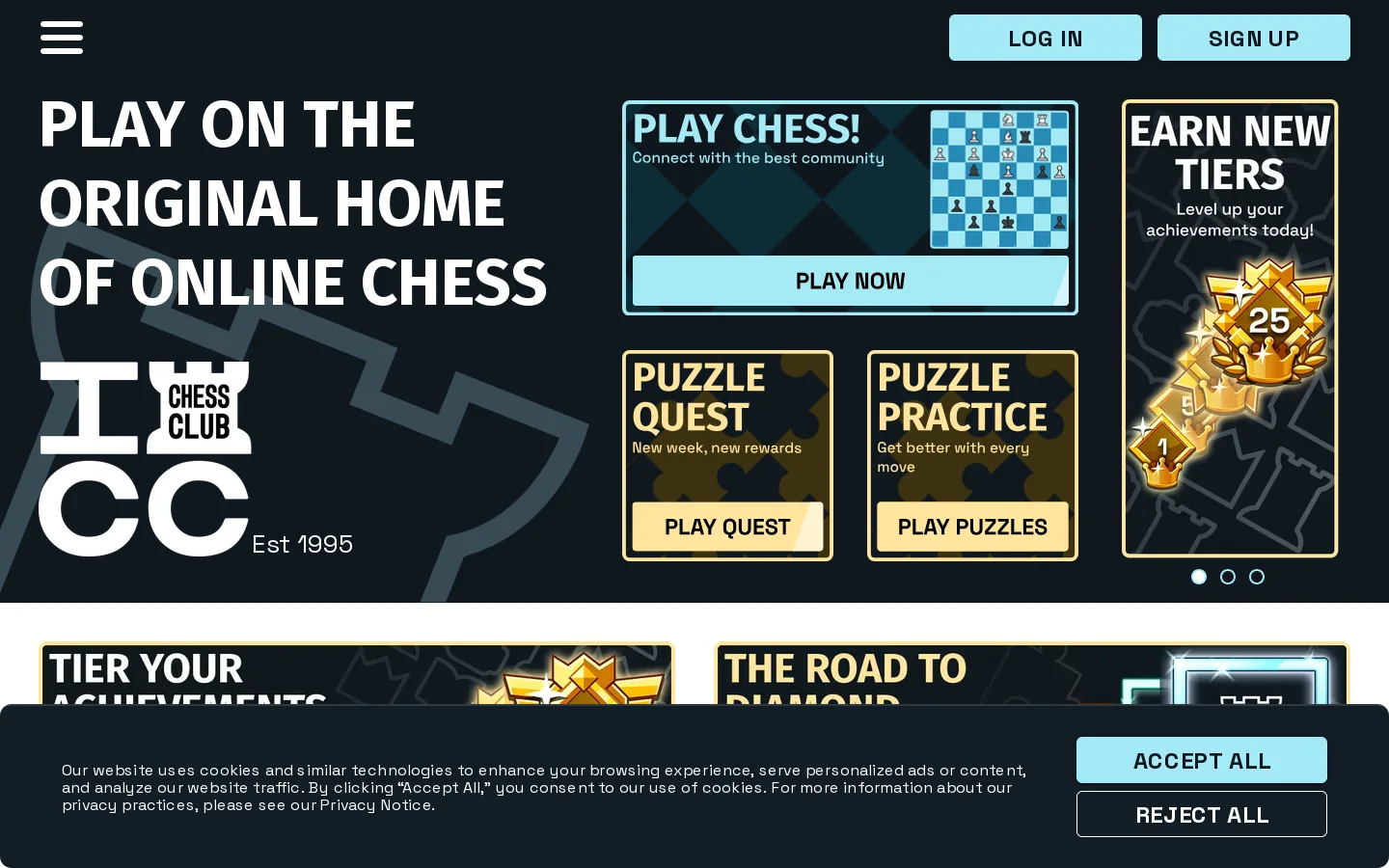 Play Chess Online at ICC Chess Club - It is free! | ICC Chess Club Homepage screenshot