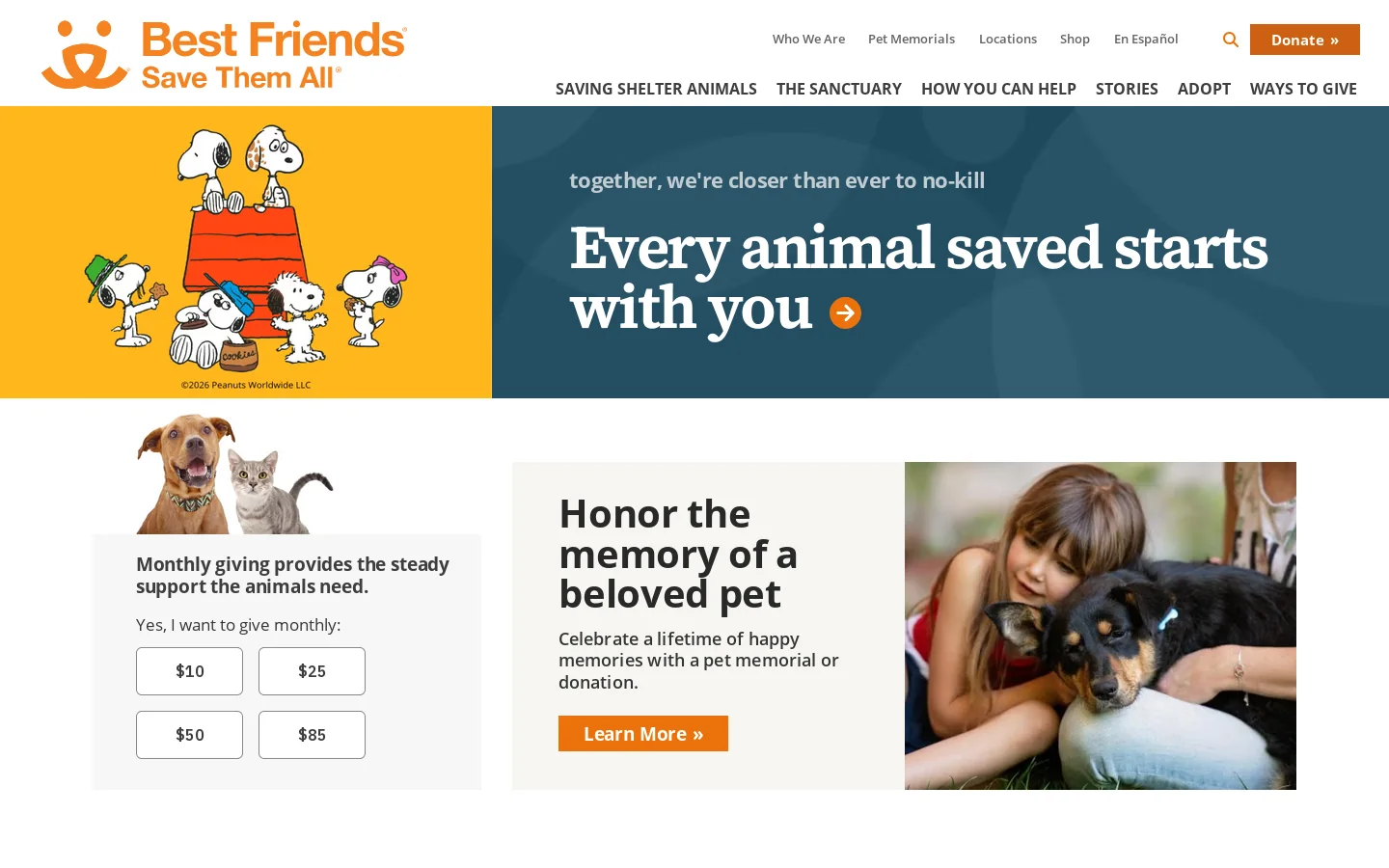 Best Friends Animal Society Homepage screenshot