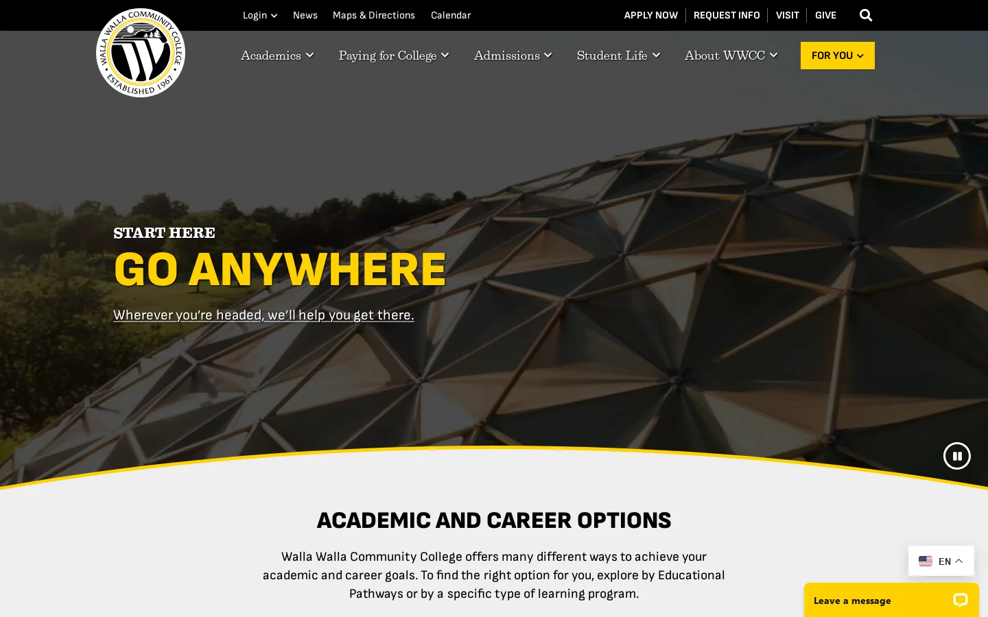Walla Walla Community College Homepage screenshot