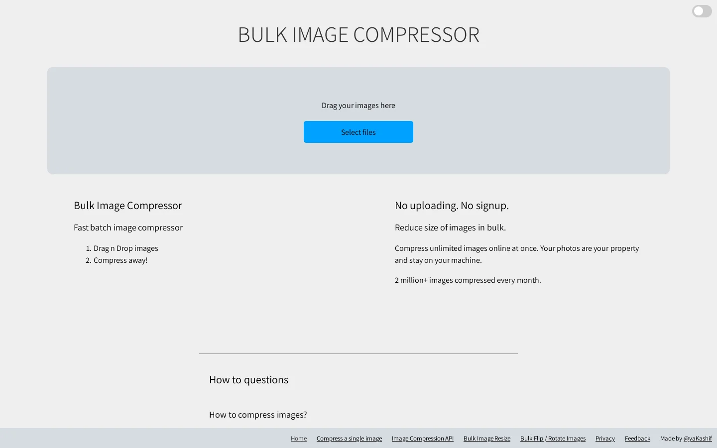 Bulk Image Compressor - Unlimited images, all at once Homepage screenshot